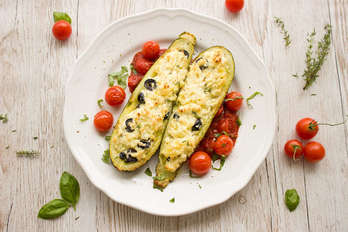 Zucchini boats with cheese & olives
