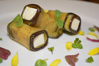 Feta cheese eggplant rolls