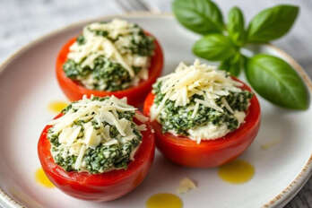 Spinach & cheese stuffed tomatoes salad