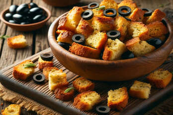 Croutons & breadcrumbs with black olives