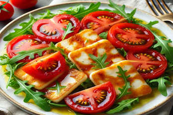 Halloumi cheese, tomato & arugula salad