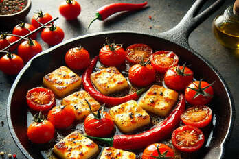 Sauteed halloumi, tomatoes & peppers